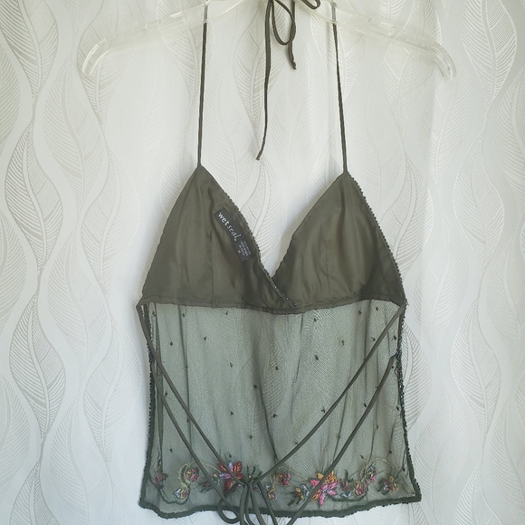 Wet Seal | Tops | Embroidered Beaded Sequin Tie Back Halter Crop Top |  Poshmark